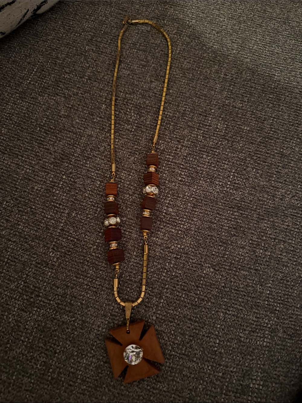 Gold and Brown Floral Pendant Necklace with Clear Crystal Accent